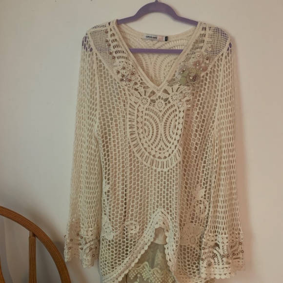 NWOT WOMENS ORIGAMI LACE/CROCHET TUNIC AND TANK M/L - Picture 2 of 7